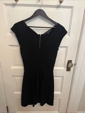 French Connection Black V‑Neck Cap Sleeve Mini Dress